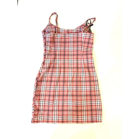 Forever 21 Mini Dress Women XS Pink Plaid Bodycon Spaghetti Strap Grunge Y2K 90s - Picture 2 of 5